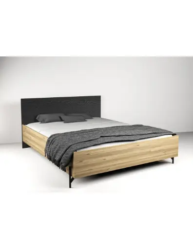 [18232] LIT NOA 140x190 cm – Noir/Chêne – Pied métal – Dim. L146 x P205 x H95 cm