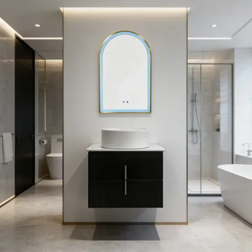 [BV-1(17)] Épure Sylvestre Meuble salle de bain noir + Miroir + Vasque 600x500x450mm MDF (en 3 colis)