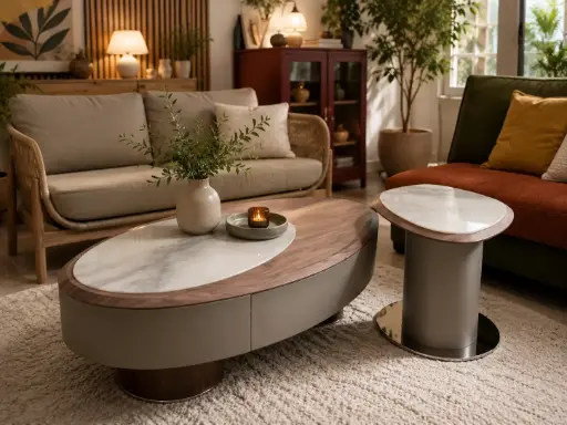 [TDO-01] Table Basse Duo Organique - Marbre et bois