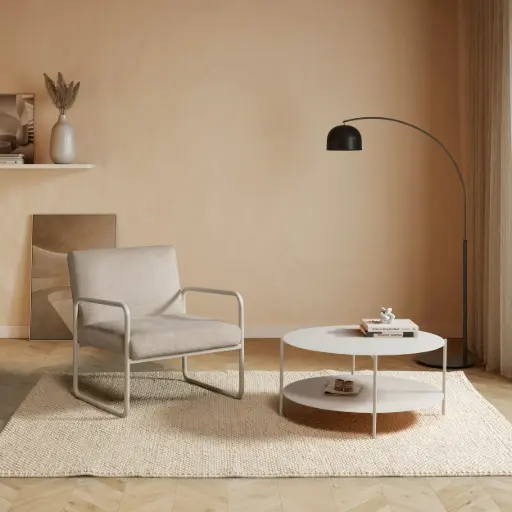 [19835] Table basse ronde Davi crème, Ø 83,4 cm — H. 40 cm