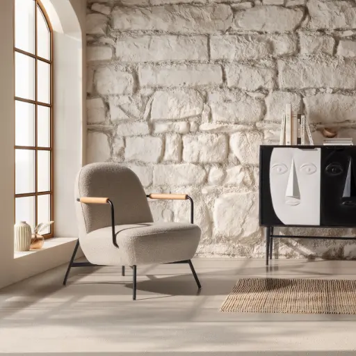 [19640] Fauteuil Regi beige, pieds noirs — L.74 X P.43/77 X H.116 CM