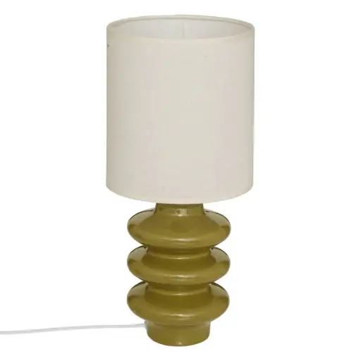 [210386A] Lampe VINUS vert kaki Céramique torsadée Abat jour lin Diamètre 20x H 44.3 cm 